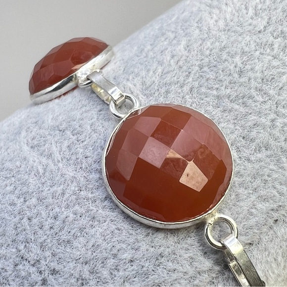 New Checkerboard Faceted Carnelian Crystal Stone Silver Overlay Bracelet 7” 7.5” - Picture 7 of 7